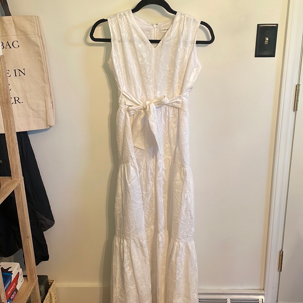 Tiered V-Neck Embroidered Calvin Klein Maxi Dress